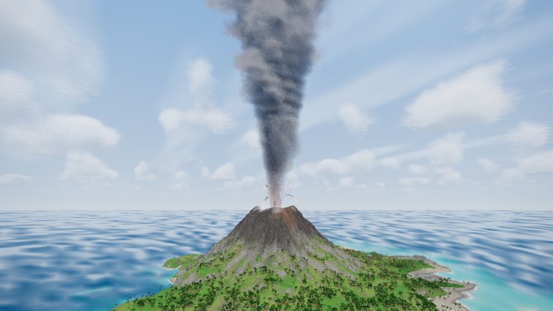 Une île volcanique en éruption au milieu de l'océan